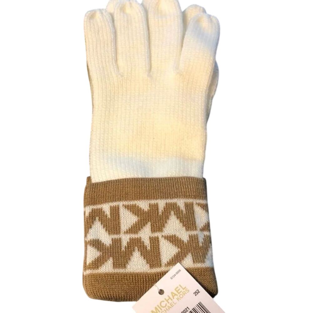 MICHAEL KORS Monogram Beanie Hat and Gloves in Cream and Tan, New with Tag - Picture 8 of 8